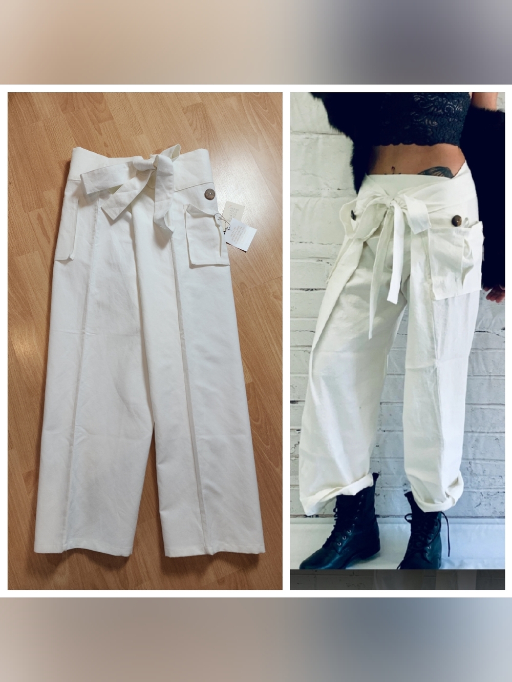 NWT‎ Undercover Hippie Original Wrap Pant White Linen OSFS Size XS/S 0-2